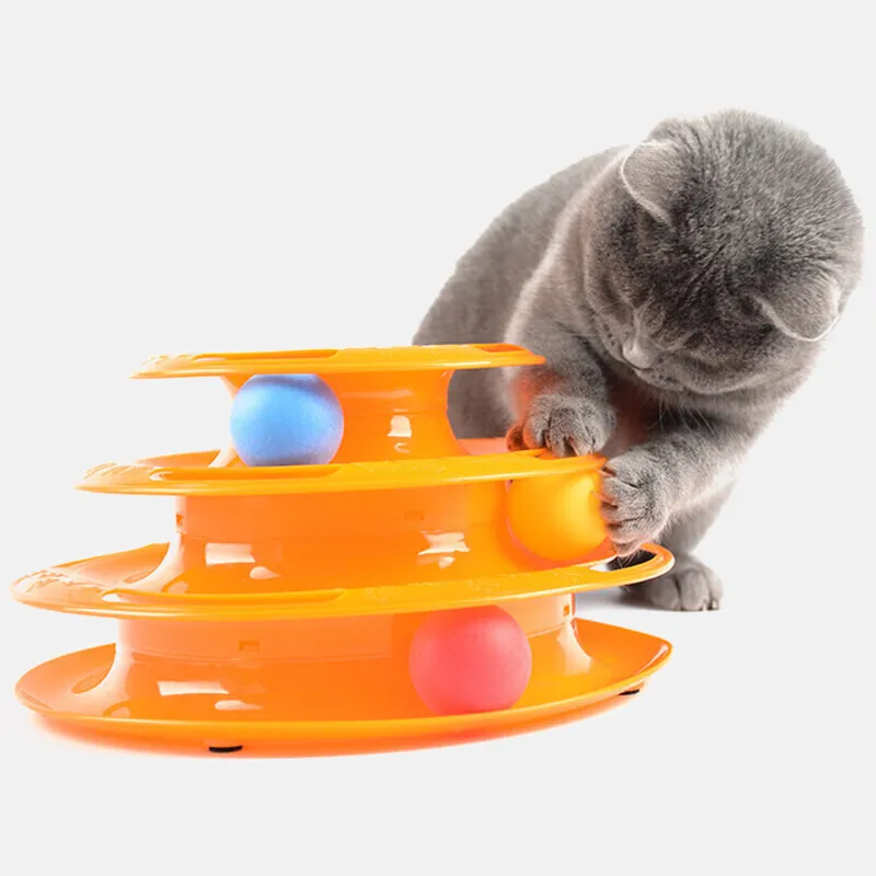 Trois niveaux jouet pour chat pour animaux de compagnie Tour Pistes Disque chat Intelligence Amusement triple disque jouets pour chats balle Formation Plaque d'amusement Chaton