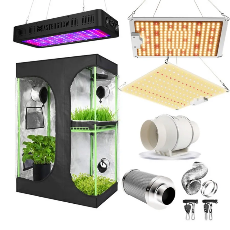 LED Grow Lights Tent Kitフルスペクトルグローランプ4インチ換気チャコールフィルター屋内植物のためのテントを栽培しますグリーンハウス苗