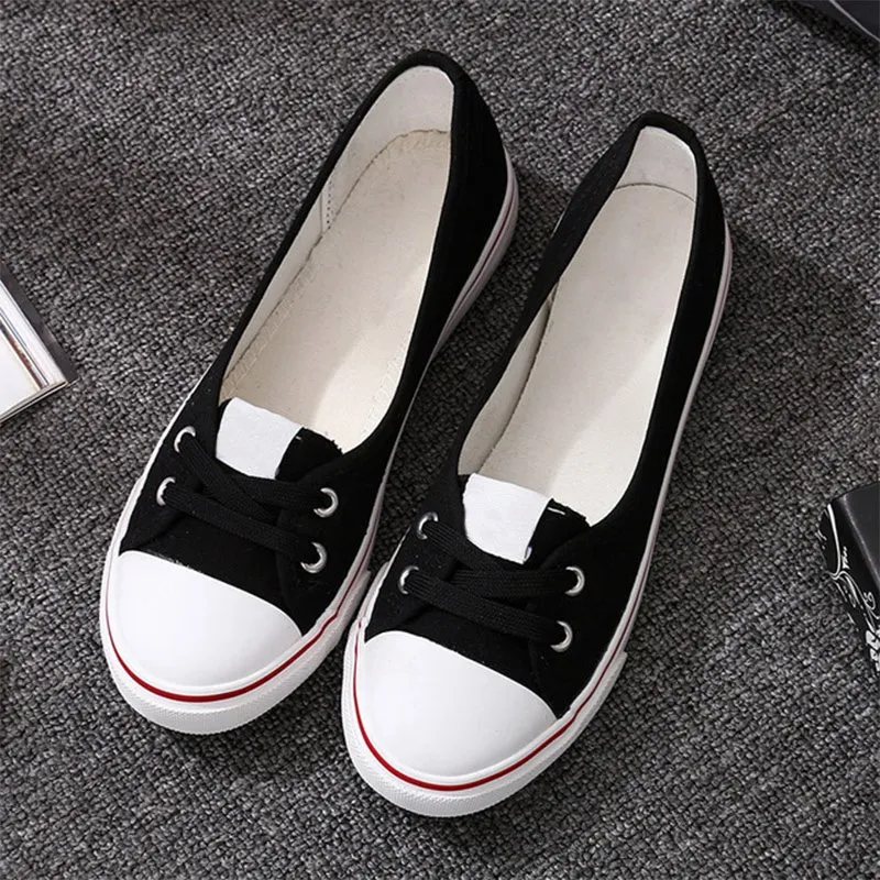 Women Casual Flats Lace up Shallow Shoes Autumn 2021 Fashion Comfortable Female Canvas Loafers Vulcanized Shoes Ladies Footwear