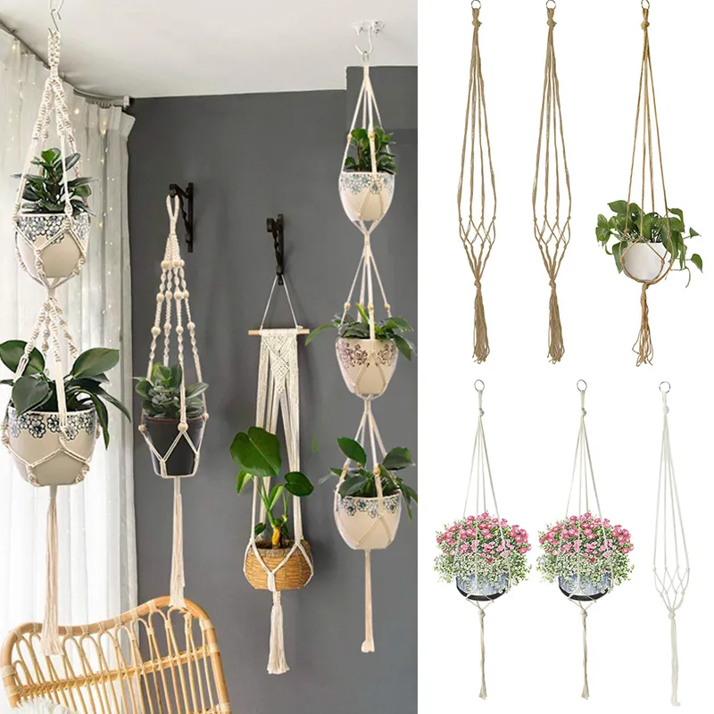 Plantenbakken Potten 1 Stuks Handgemaakte Bloempot Opknoping Manden Macrame Plant Hanger Bloempot Houder Net Voor Wanddecoratie Countyard Tuin 230607