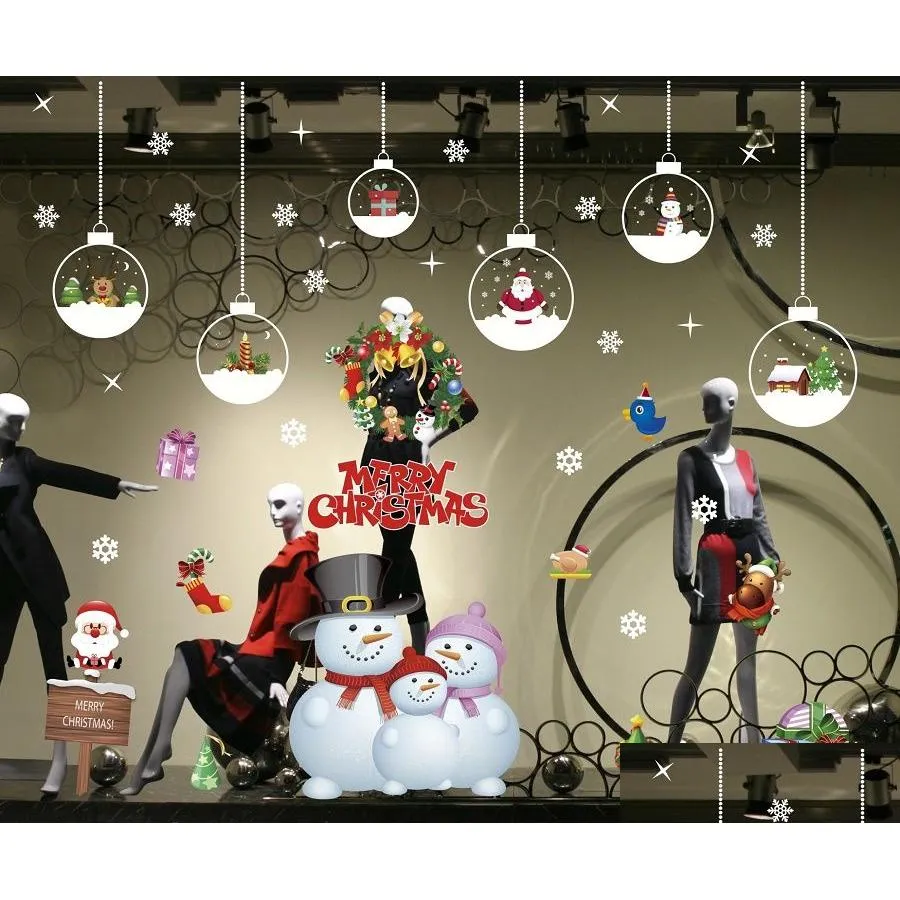 パーティーデコレーションクリスマスステッカーグルースタティックウィンドウステッカークリスマスシャッターデコレーションデコレーション年雰囲気装飾品ドロップdhxum