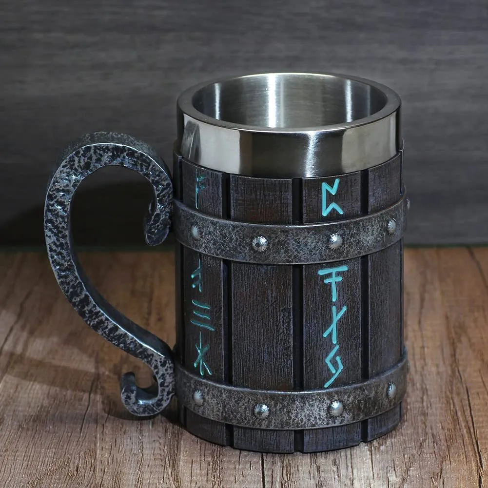 Tazze Boccale da birra in botte di rovere vintage vichingo Stein con rivestimento in acciaio inossidabile Tazza da caffè Tazza da tè Tazza da tè di grande capacità Tazza da pub Bar Regalo per feste 230607