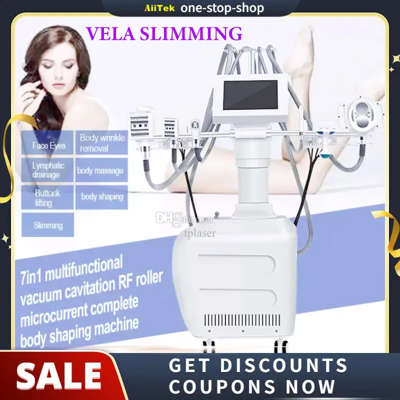 7 IN 1 Vela V10 Kavitationsmaschine Fettentfernung Körperform RF Hautstraffung Vakuumwalze Licht Lipo Laser Faltenentfernung Schönheitsausrüstung 7 Griffe