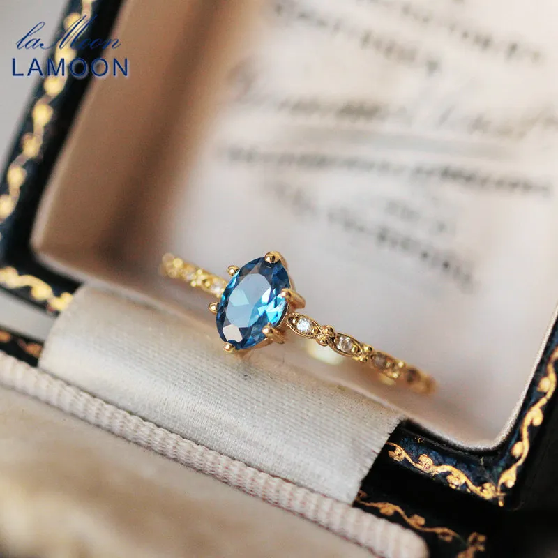 Обручальные кольца Lamoon Natural Topaz для женщин Gemstone Ring Blue 925 Серебряное серебро k Золотое обручание RI178 230608