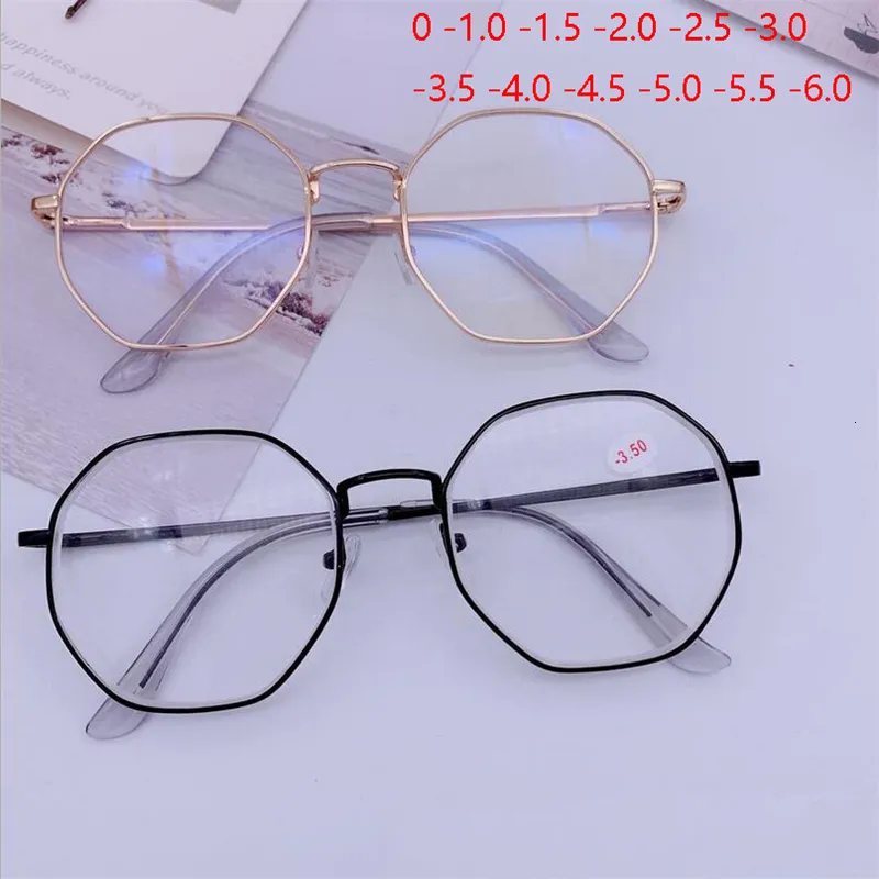 Modne okulary przeciwsłoneczne Ramy Mężczyźni Vintage Anti Blue Light Minus okulary Ramka z okrągłym Kobiet Kobiet krótkowzroczność 0 1,0 1,5 2,0 do 6,0 230608