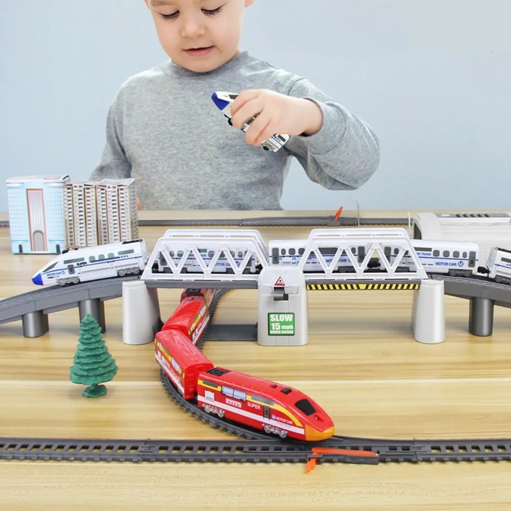 Toys Train With Rails ElectricRC High Speed Electric Train And Car Model Railway Track Set ...