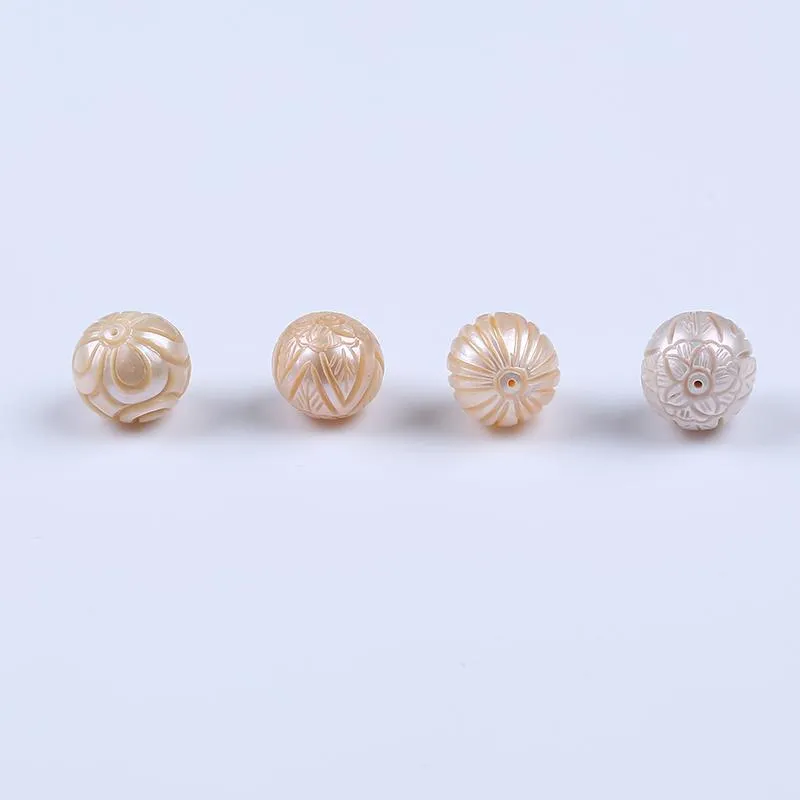 Crystal High Quality 12mm Carved Natural Round Freshwater Pearl Loose Beads Diy Jewelry