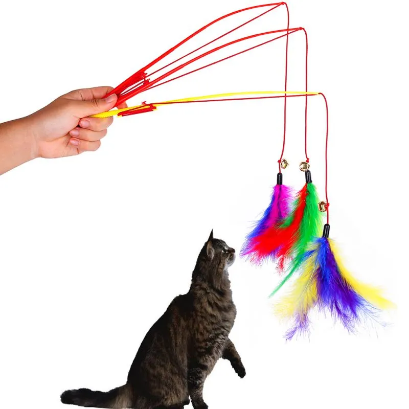 3st/Lot Pet Cat Teaser Cat Kitten Toys Set Natural Toy med Feather Funny Mice och Robust Plastic Feather Home Rods Toys Supply