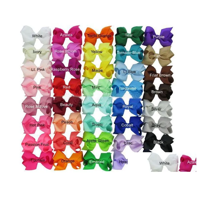 Hair Accessories 85Pcs/Lot 3.33.5 Ribbon Bows With Clip Solid Color Baby Bow Boutique Girls Clips 4.5Cm Drop Delivery Kids Maternity Dhw2C