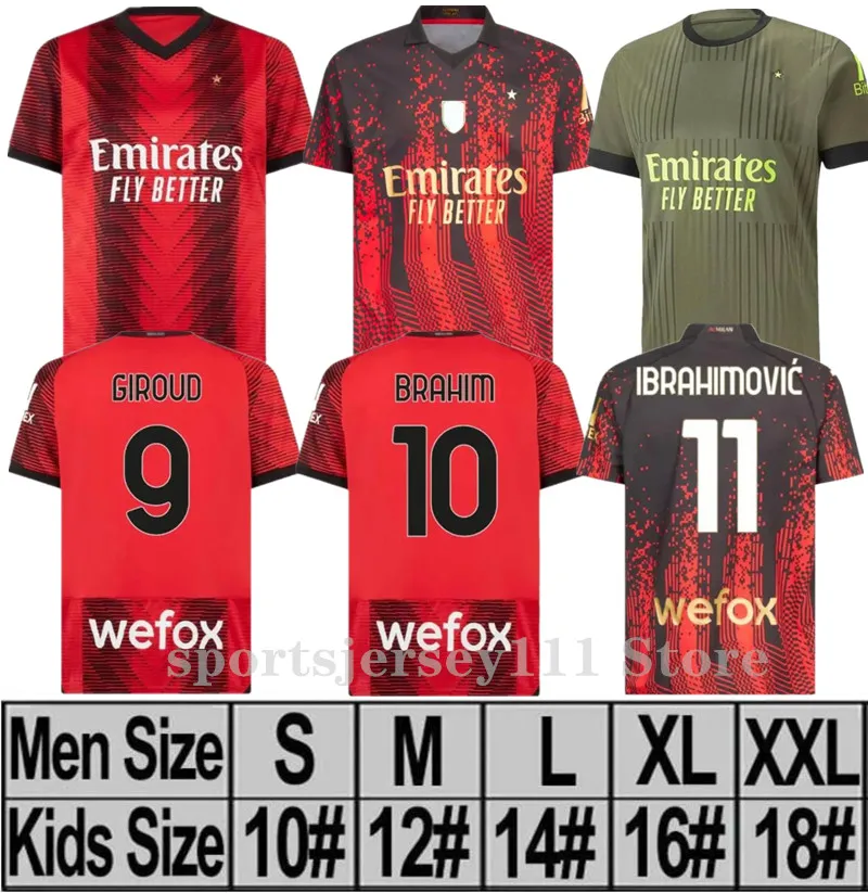 23 24 24 Milans Ibrahimovic Giroud Soccer Jerseys 2023 2024 Theo Brahim Tonali 4th Shirt Romagnoli R.Leao S.castiljo Kessie Men and Kids Football Jersey Mundlid