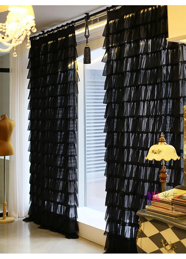 Rideau mode cupcake noire rideaux en dentelle tissu transparent fille ruisseau Ruffle romantique voile en tulle pour la fenêtre vivante décos