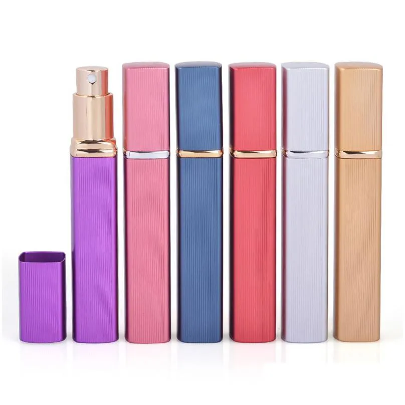 Other Festive Party Supplies 12Ml Square Tube Glass Per Bottle Press Spray Travel Portable Empty Cosmetic Bottles 7 Colors Drop De Dh7Qb