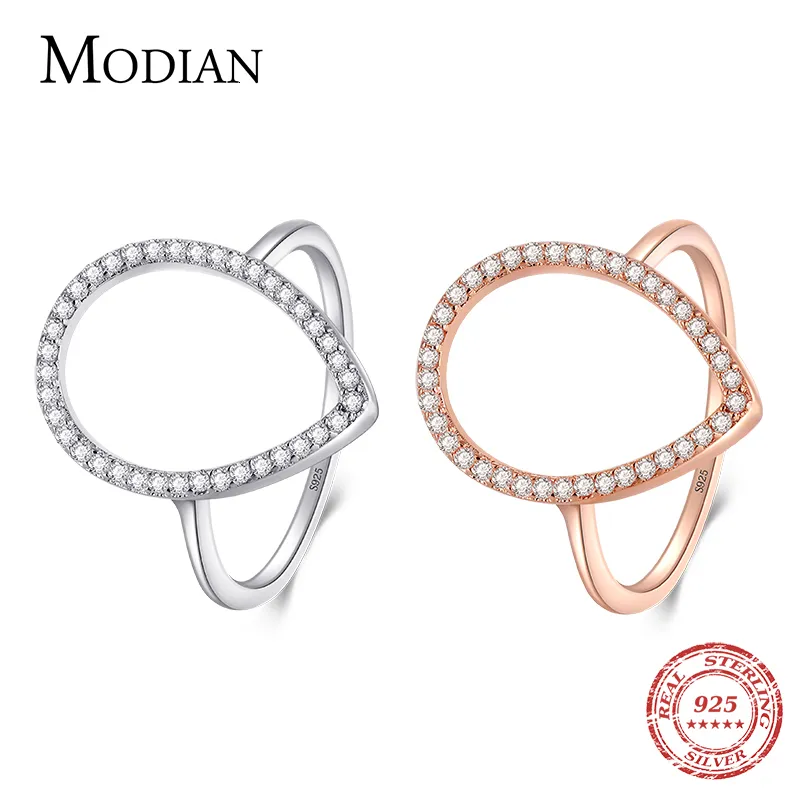 Band Rings Modian Fashion Instagram Pear Water Drop Classic Ring Engagement Smycken Sparkling 100% 925 Sterling Silver for Women 230608