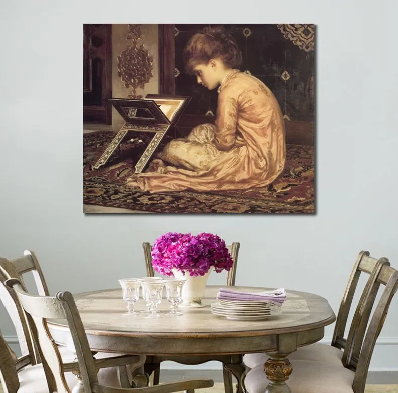 Estudio de arte de lienzo de retrato en un escritorio de lectura pintura de Frederic Leighton obra de arte clásica hecha a mano decoración de loft