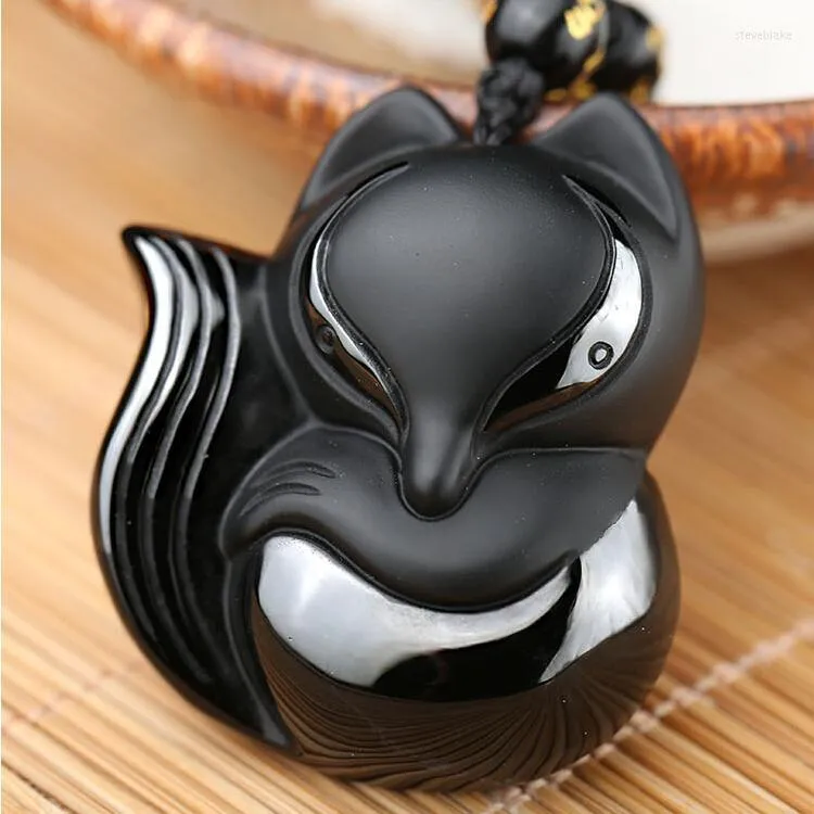 Pendant Necklaces Charming 43x38mm 36x32mm Chinese Handwork Black Obsidian Hand-Carved Lucky Amulet Necklace Woman Man's Jewelry
