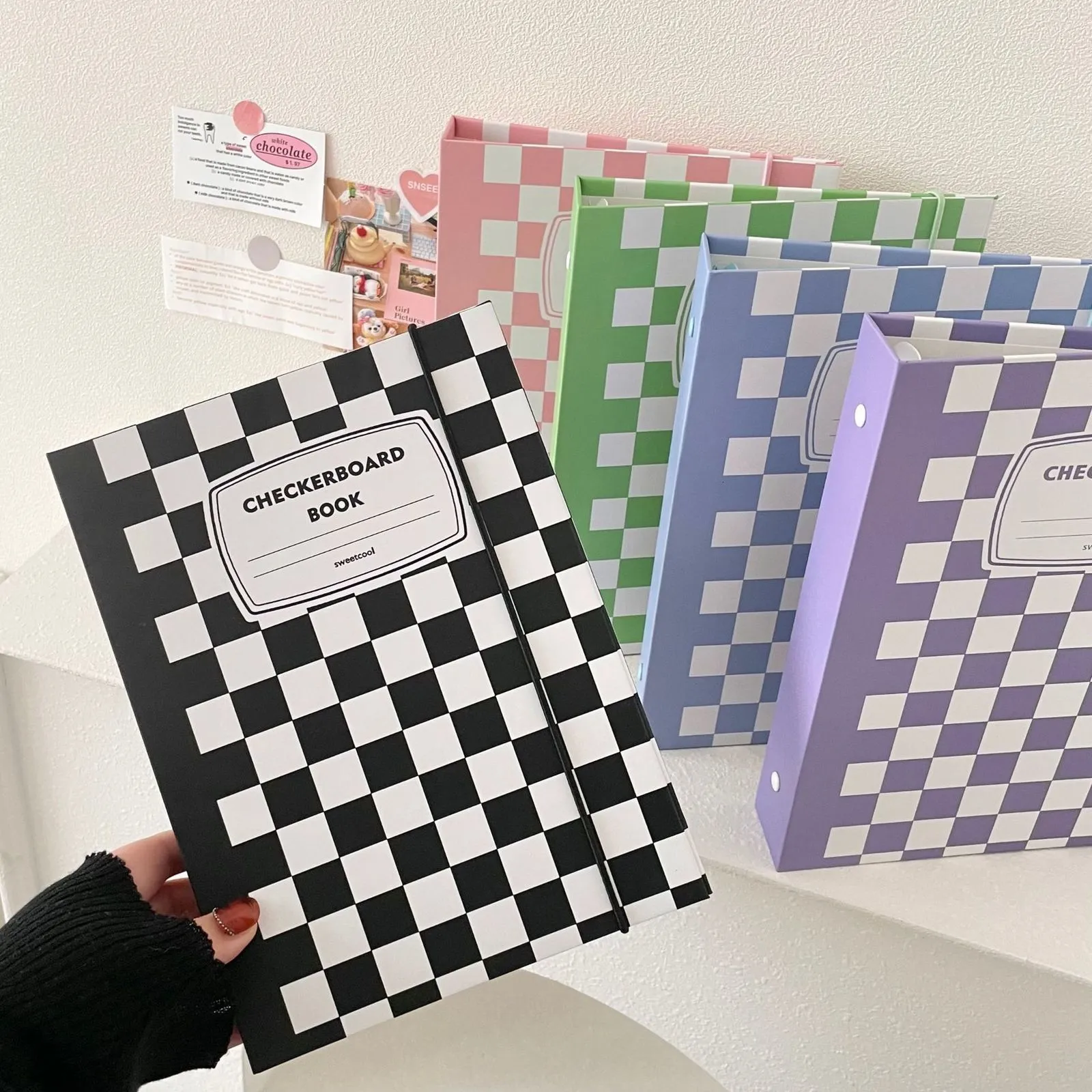 Blocos de notas MINKYS Checkerboard Kawaii A5 Kpop Pocard Binder Po Cards Collect Book Storage Album Hardcover Notebook Korea Stationery 230607
