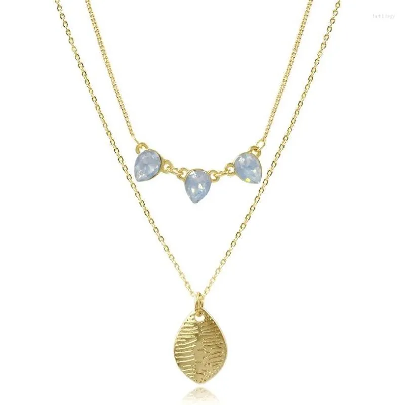 Pendant Necklaces Cute Layered Necklace Gold Color Leaf Tear Shape Linked Women Wedding Jewerly Accessories