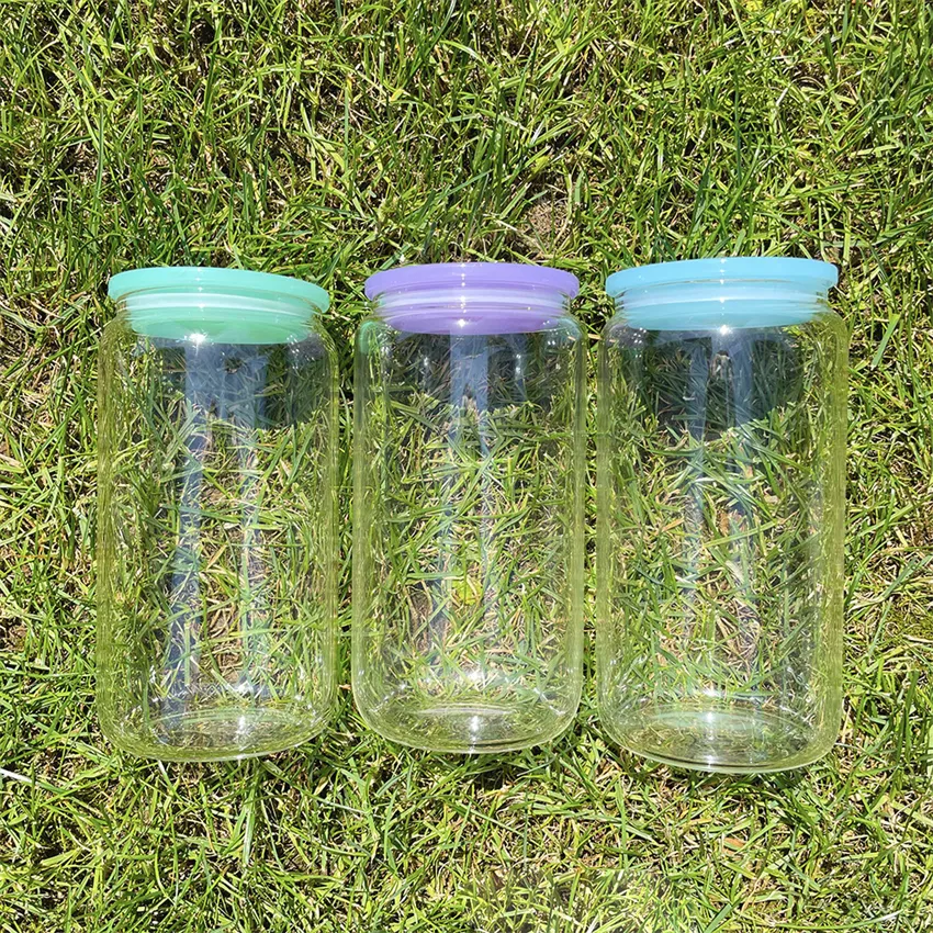 Replaced Colored Plastic lids for 16oz glass tumbler blank clear frosted glass mason jar libby can cooler cola beer food cans 
