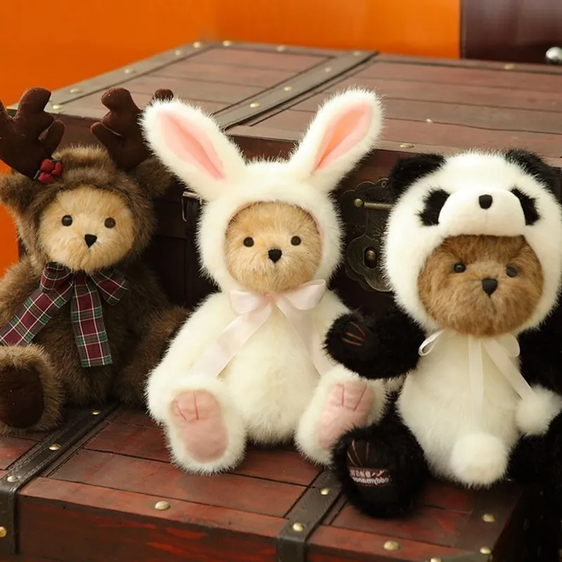 Plush Dolls cute retro Panda teddy bear plush stuffed toys joint Rabbit becomes doll kids birthday Christmas gift 230608