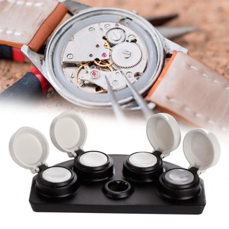 Kit di strumenti di riparazione Professionale 4 Dish Watch Oil Dip Tool Oliatore con coperchio Riparazione di accessori Tooll Orologiaio Store311q