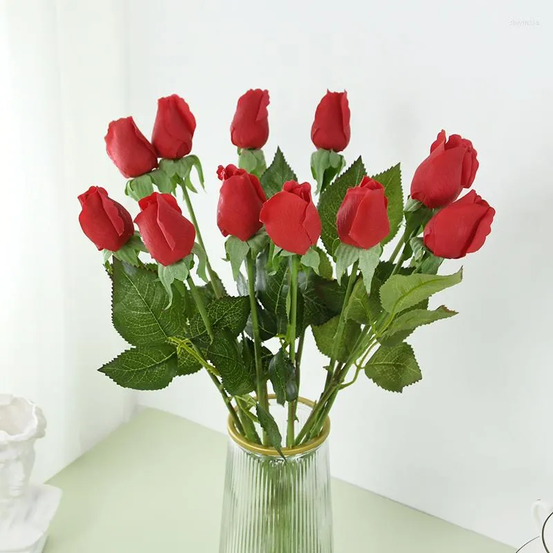 Decorative Flowers 1/3pcs Artificial Rose Flower Buds Real Touch Long Branch For Wedding Home Garden Decor Beautiful Simulation Bouquet Fake