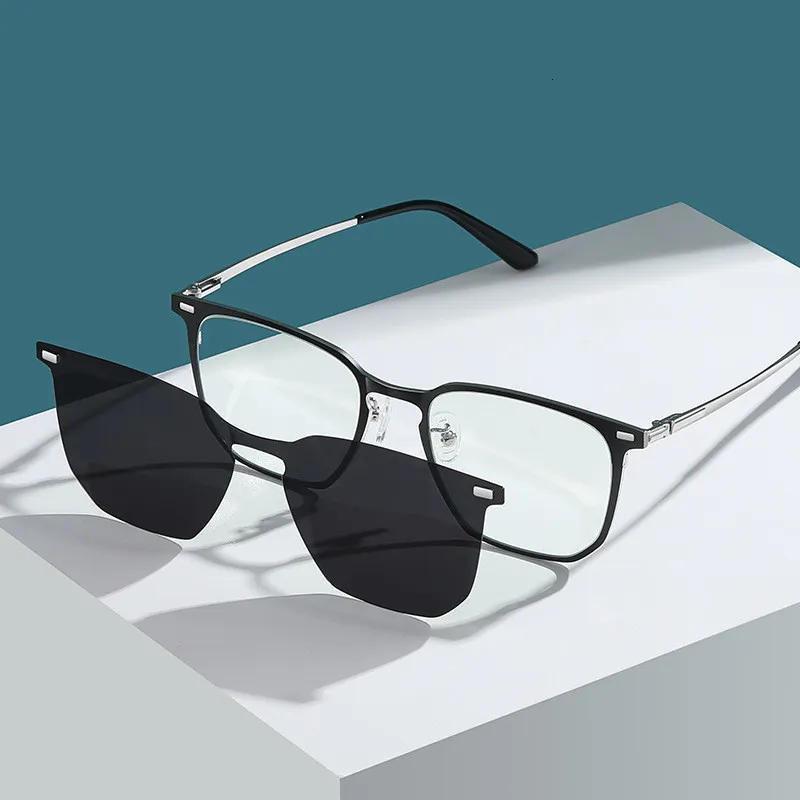 Fashion Sunglasses Frames Anti Blue Light Optical Spectacle Frame Men With Clip On Sunglasses Polarized Magnetic Glasses For Male Prescription Eyeglasses 230607