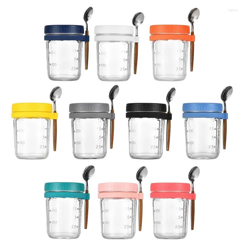 Storage Bottles Overnight Cup Oats Container With Lid And Spoon Food Salad Yogurt Box Glass Breakfast Fruit Jars