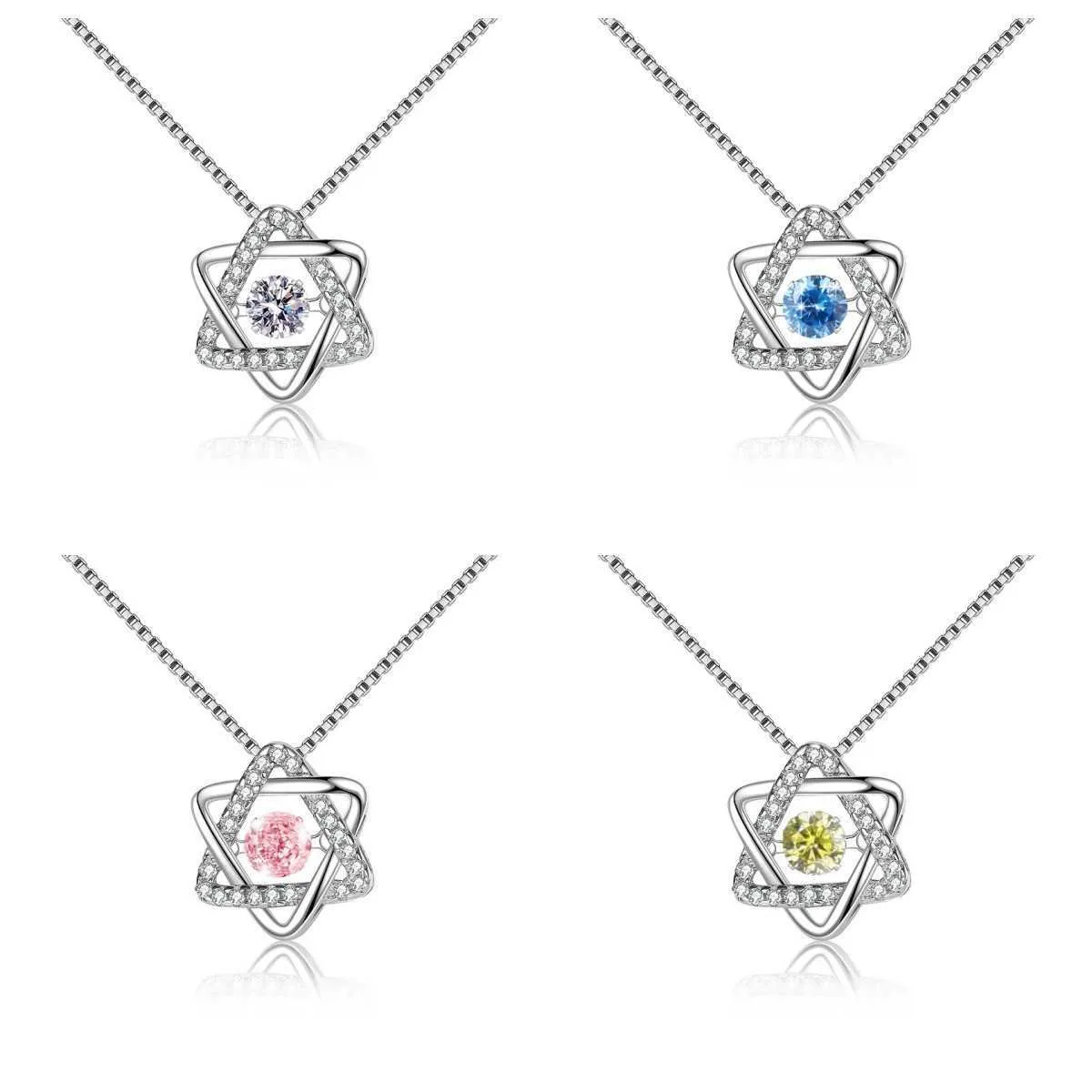 S925 Sterling Silver Pendant Women's Necklaces Moissanite Six Point Star Colored Treasure Collar Chain Manufacturer Source