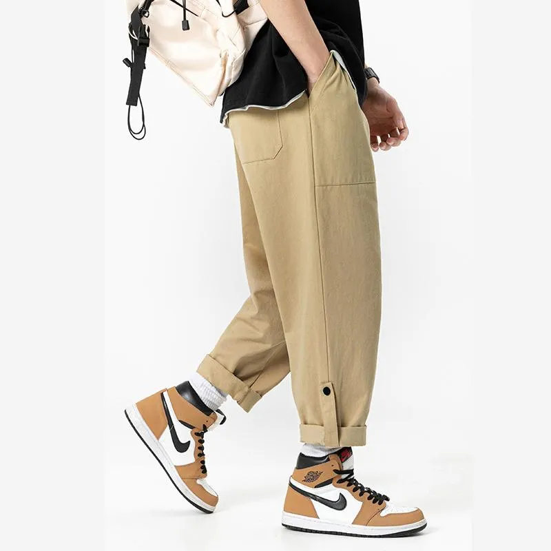 Брюки 2022, осень-зима, стильная японская уличная одежда в стиле Харадзюку, хип-хоп, городские хлопковые укороченные брюки-карго с полосками по щиколотку для мужчин