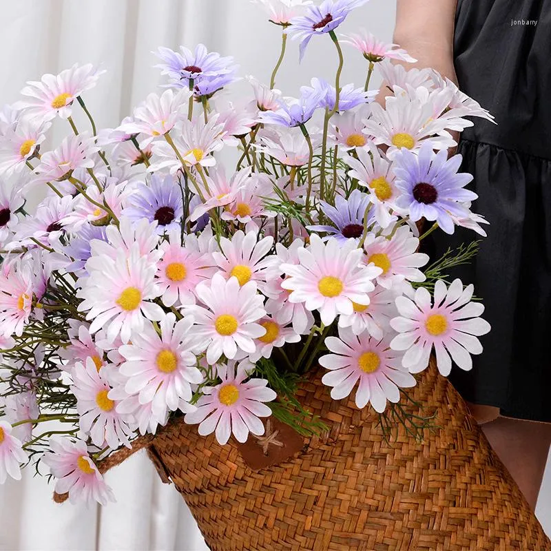 Decorative Flowers 3/6pcs 52cm 5Heads Daisy Silk Chamomile Bouquet Artificial Flower Fake Wedding Decorations Spring Party Garden Supplies