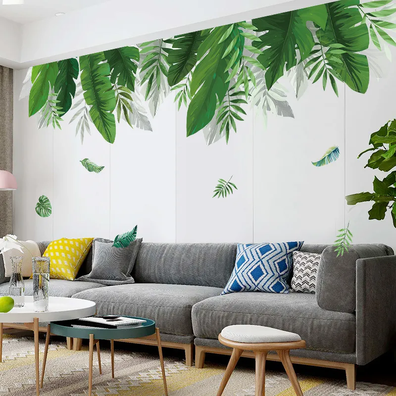 146*67см тропические зеленые листовые наклейки на стенах гостиной
