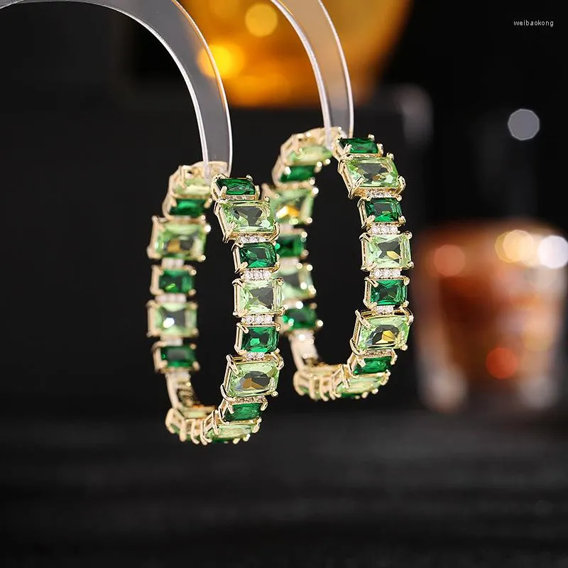 Hoop Earrings Charm Female Fashion Yellow Gold Color Wedding Cute Green Crystal For Women