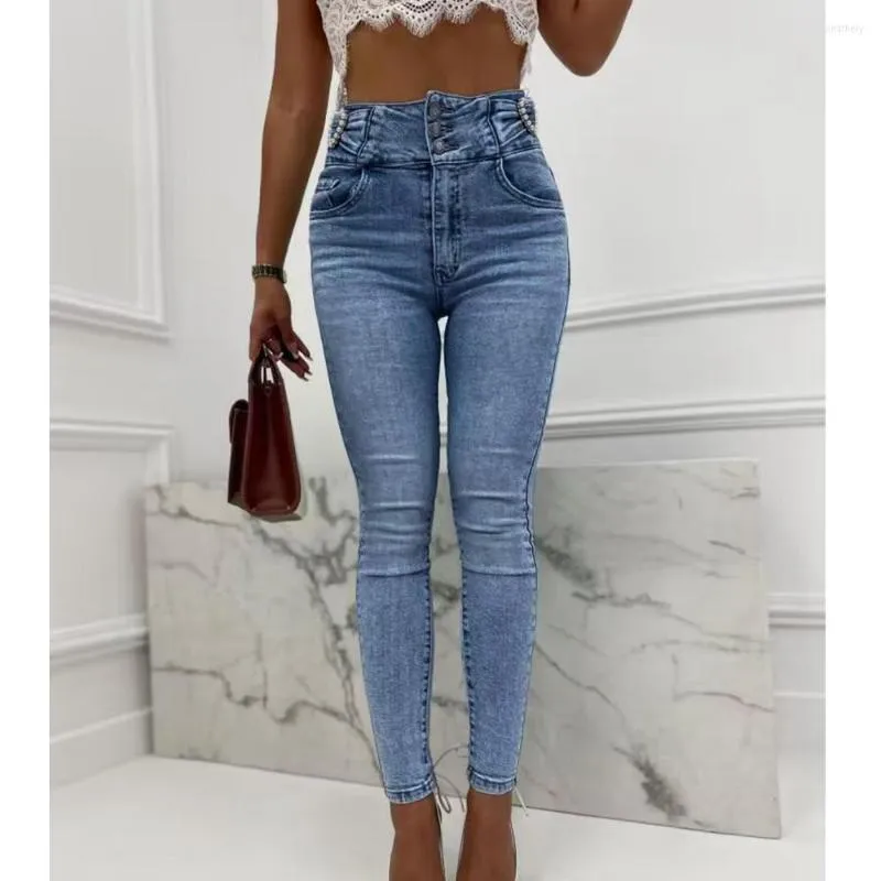 Jeans femme Wepbel Sexy crayon femmes perle ornement taille haute serré Denim pantalon Skinny pantalon Streetwear