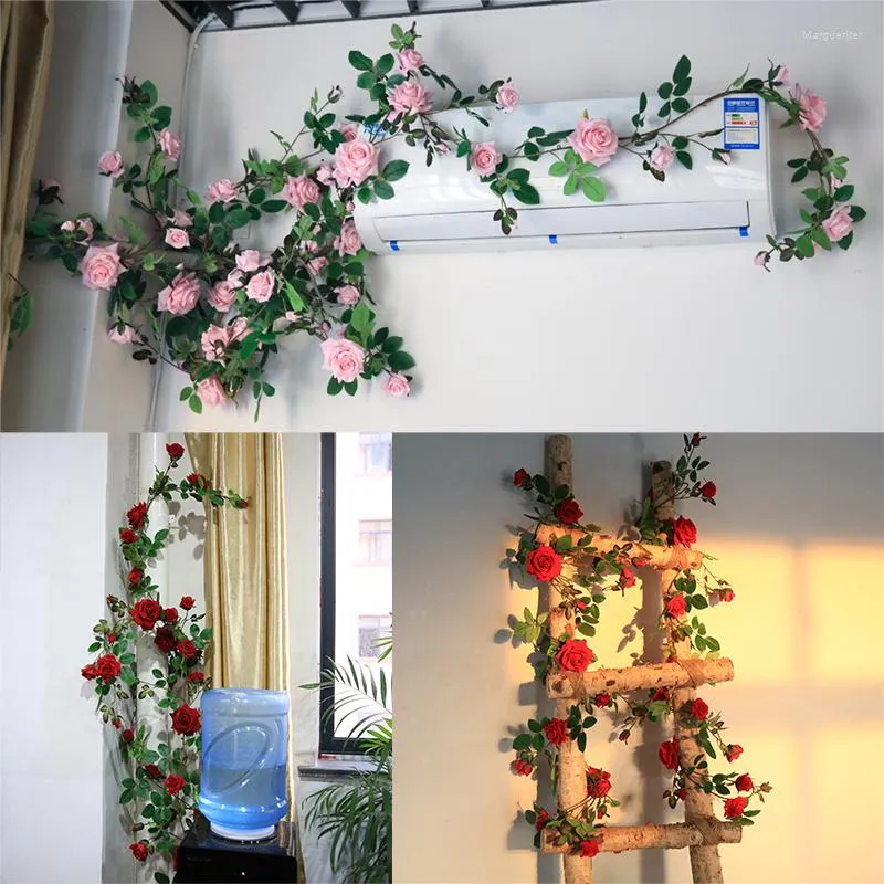 Decorative Flowers Simulation Rose Rattan Fake Flower Living Room Air Conditioning Duct Indoor Balcony Decoration Blocking Plastic