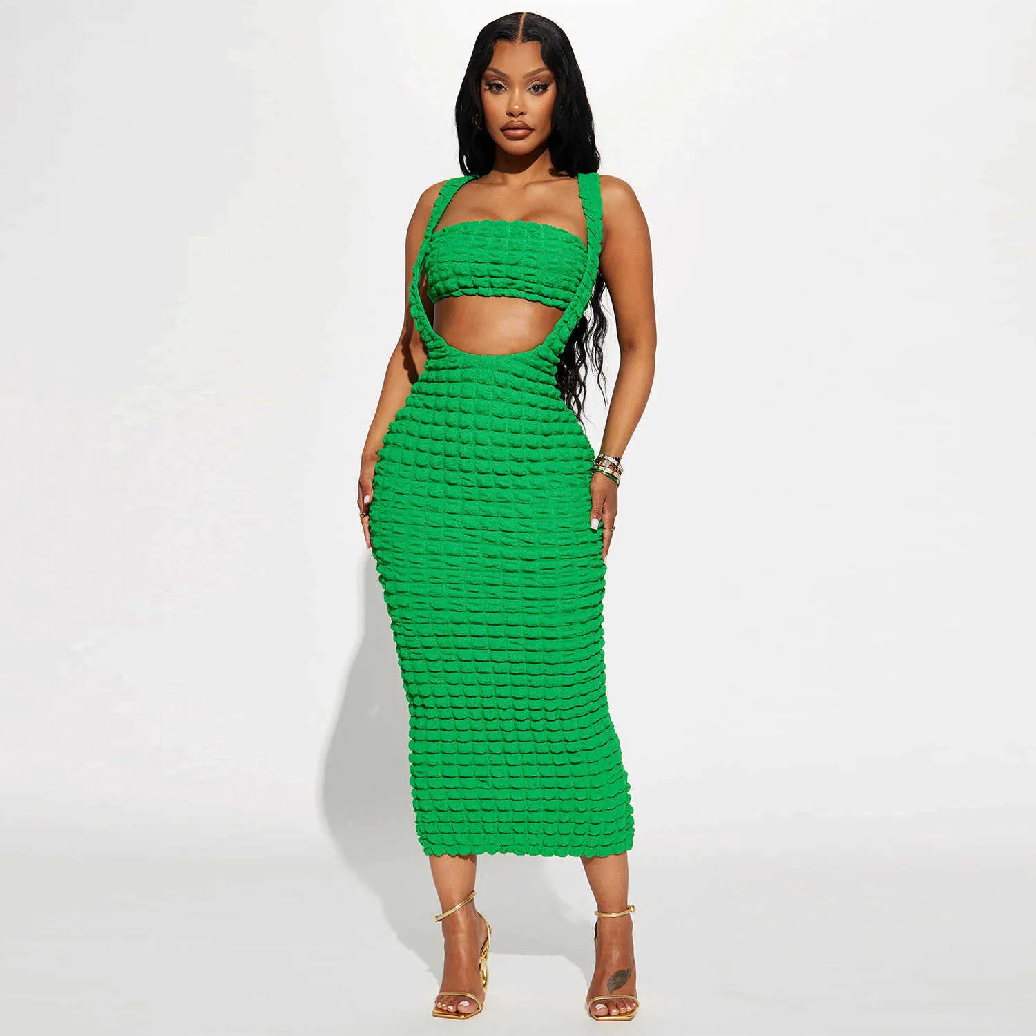 DHgate.com:Chic Two-Piece Wrapped Maxi Dress: Breathable