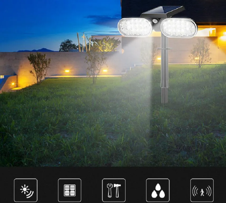 ソーラースポットライト、LEDソーラーウォールライト、ワイヤレス防水屋外セキュリティナイトライト、パティオ、デッキ、庭、庭、私道用