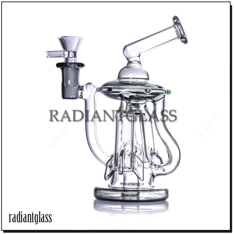 Designer berauschende Glasbong 18 cm Raumschiff Recycler Bongs Neue Form Disffusioned Perc mit Schüssel Glaspfeife Tabak Rauchen Zukunftselement