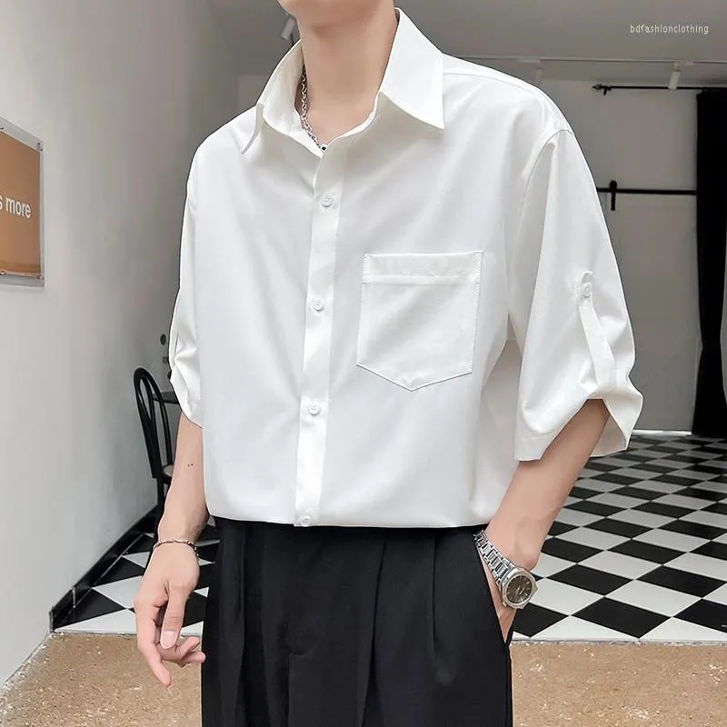 Męskie koszule Summer Summer Short Sleeve Shirt Men Men Mass Society Dress Korean Loose Silk Silk Formal Large M-5xl