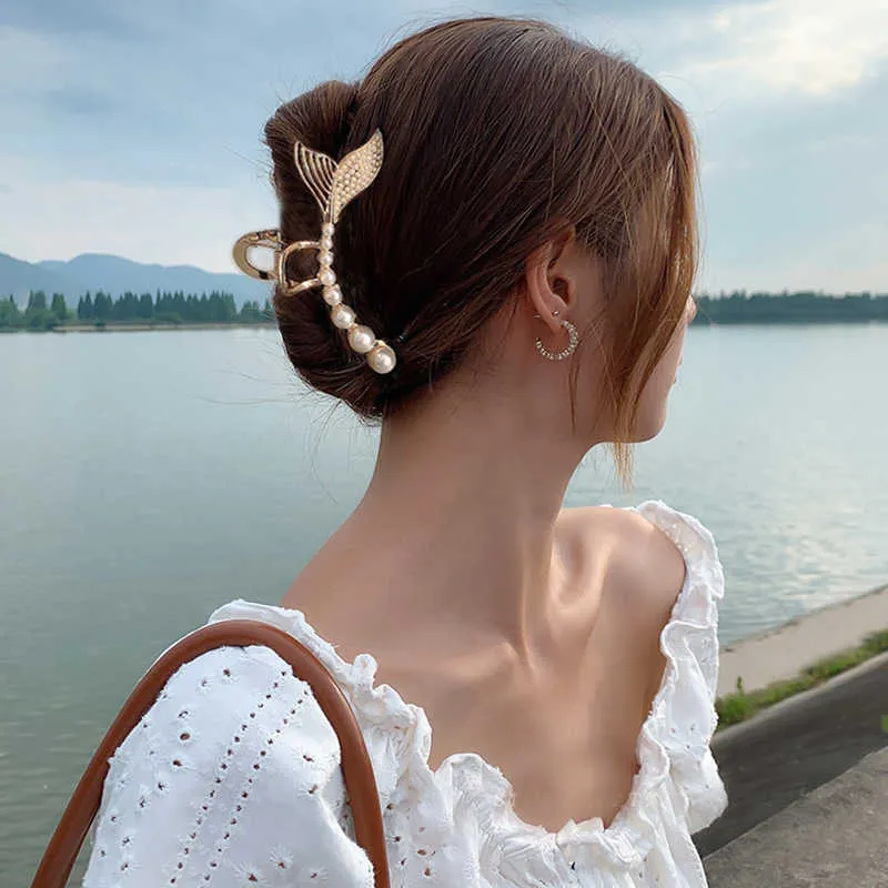 Dangle żyrandol koreańskie duże perły akrylowe klipsy do włosów słodkie kryształowe kwiat włosy pazur elegancki barrettes pazur kraba do włosów moda hair akcesoria Z0608