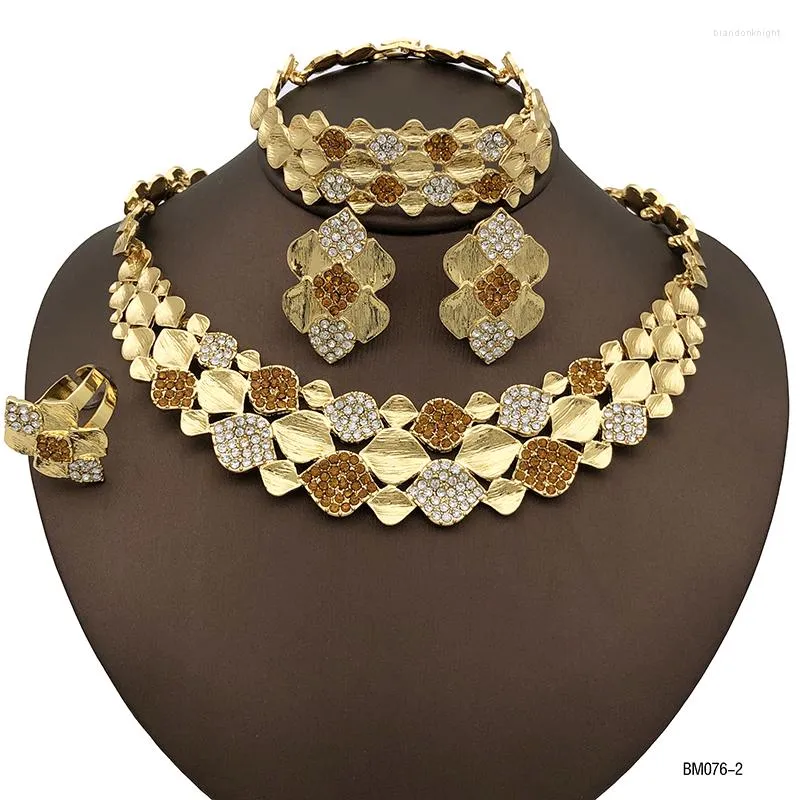 Colar Brincos Conjunto Joias Italianas Festa Casamento Banhado a Ouro Feminino Acessórios Flor Pulseira Anéis Parures De Bijoux