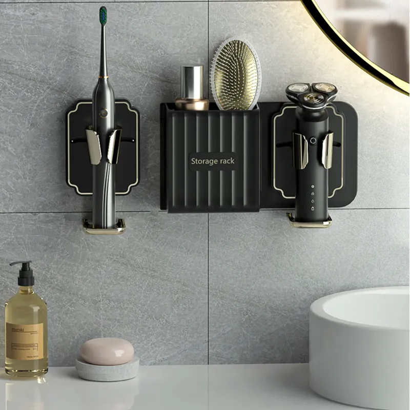 Otros suministros de baño para el baño Soporte para máquina de afeitar eléctrica montado en la pared Organizador en rack Soporte para almacenamiento de cepillos de dientes Almacenamiento sin perforaciones para accesorios de baño para el hogar 230607