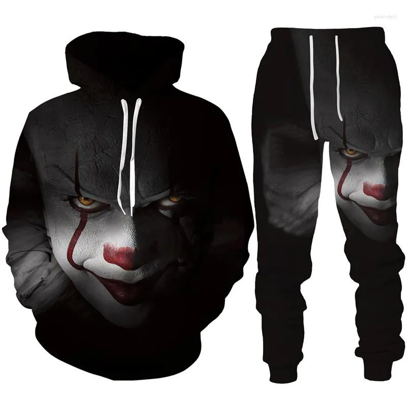 Men's Hoodies Fashion Mens Tracksuit 3D Print HoodiePantsSuit Clown Horror Movie Characters Hip Hop Halloween Personality Clothes Xxxxl