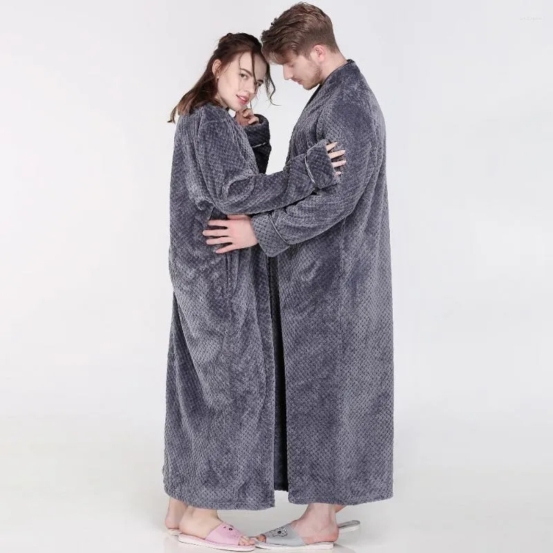 Women Men Winter Plus Size Flannel Robe Extra Long Hooded Warm Bathrobe  Lovers Thick Kimono Bath Robe Male Dressing Gown Robes | Fruugo BH