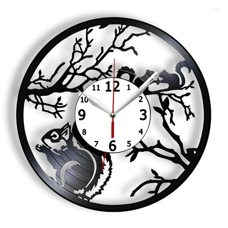 愛の時計の壁の時計リス現代のデザイン森林動物の家の装飾ヴィンテージレコード
