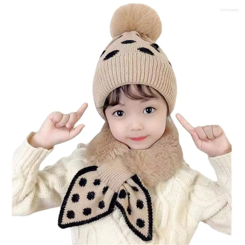 Berets Beanies Winter For Child Dot Print Baby Girl Hat Outdoor Thick Knitted Boys Cap Scarf Toddler Kids Head Cover Set