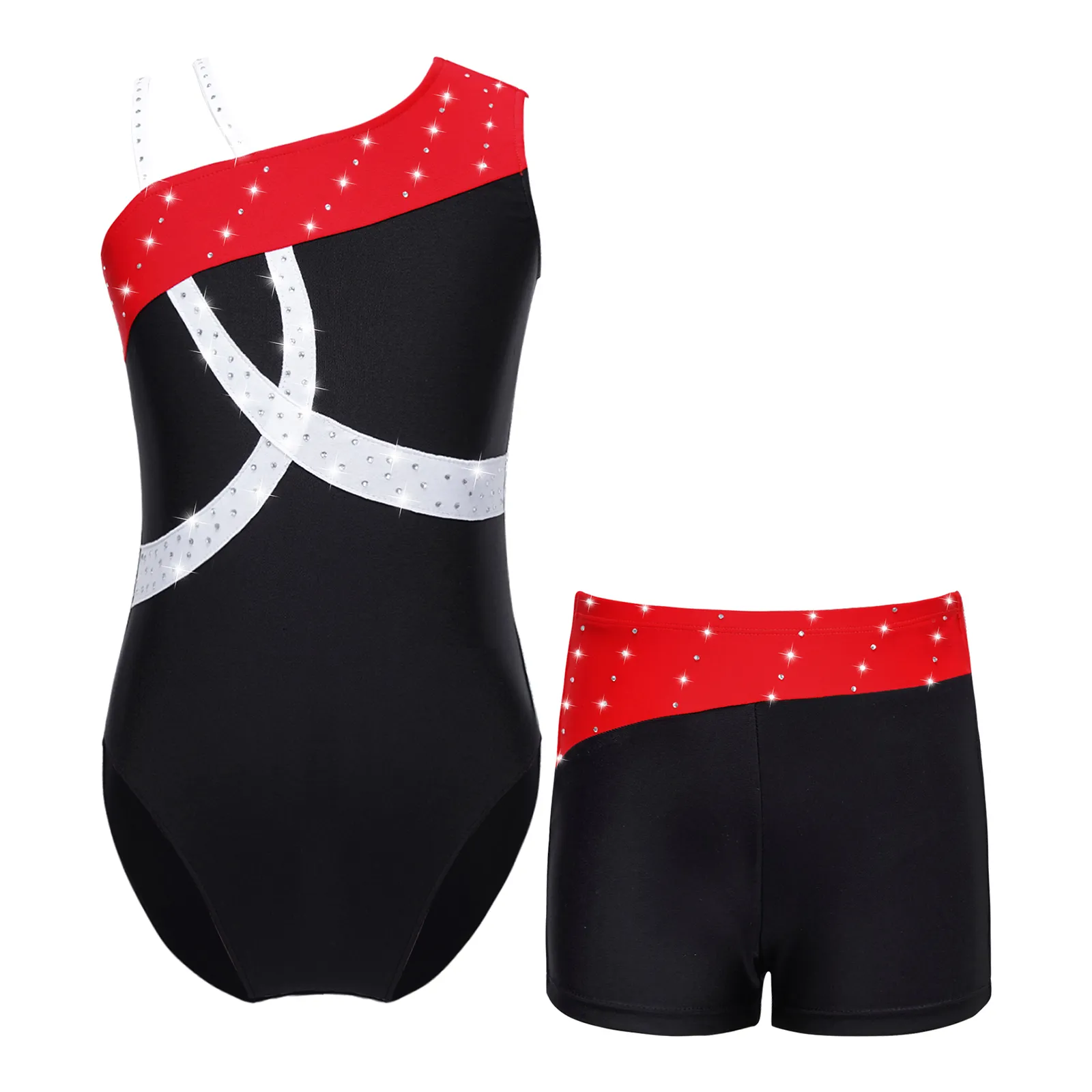 Danse Ruban Enfants Filles Oblique Épaule Brillant Gymnastique Combinaison  avec Ceinture Élastique Boxer Bas Ballet Justaucorps 230608