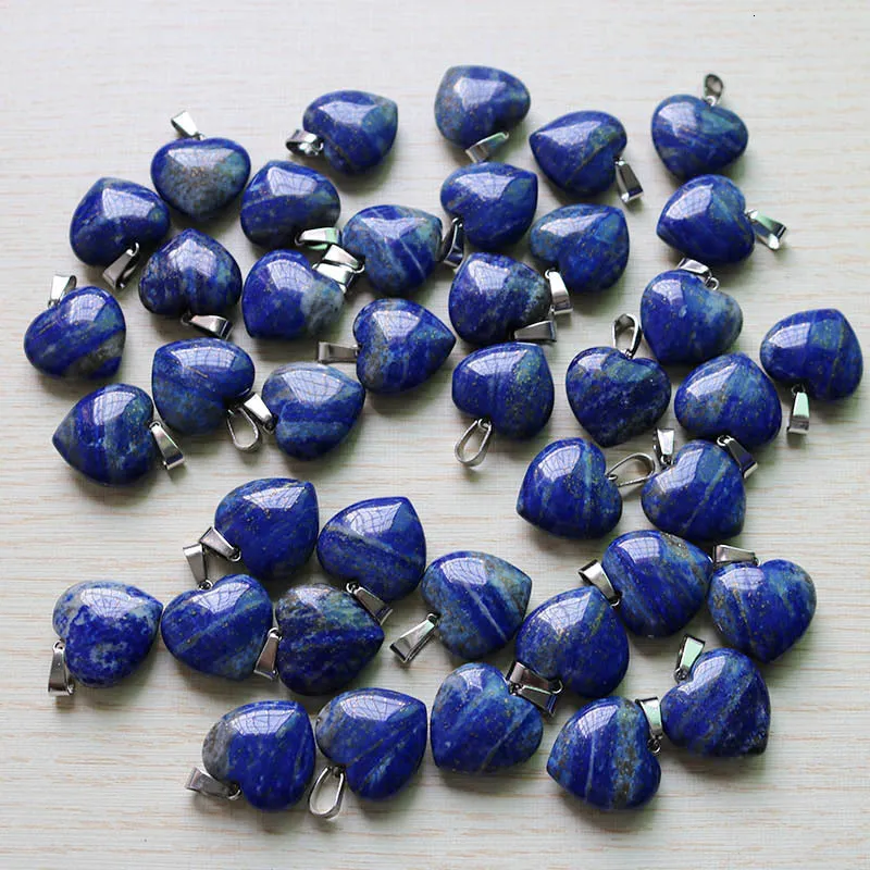 Charms Wholesale Lapis Lazuli Natural Stone Heart Pendant 25st Necklace Healing Reiki Charms Gemstones 20mm för DIY Jewelry Making 230607