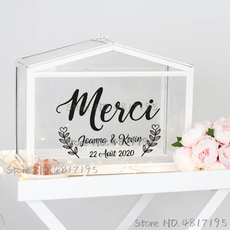 Cartões de casamento e caixa de presentes adesivos de vinil personalizados textos nomes decalques sinal de cartão de casamento adesivos personalizados para caixas de casamento arte decoração