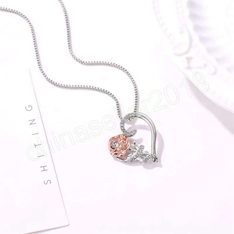 Creative Love Rose Heart Pendant Necklace For Women Exquisite Zircon Forever Necklace Romantic Valentine's Day Jewelry Gift