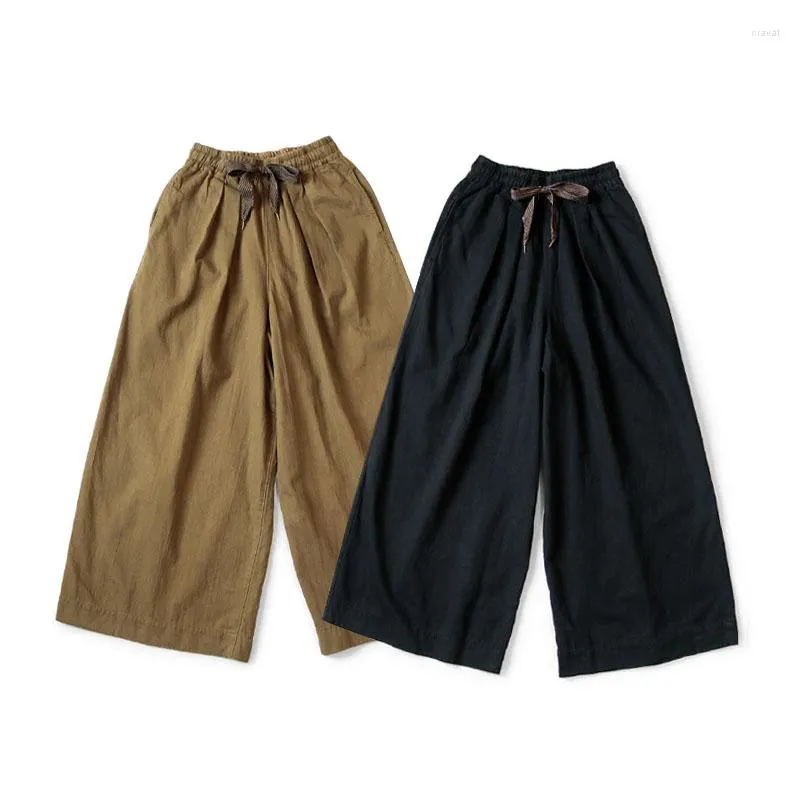 Pantalon homme 23SS KAPITAL Hirata et Hiroshi japonais double couleur coton lin coupe ample jambe large tissé cordon décontracté